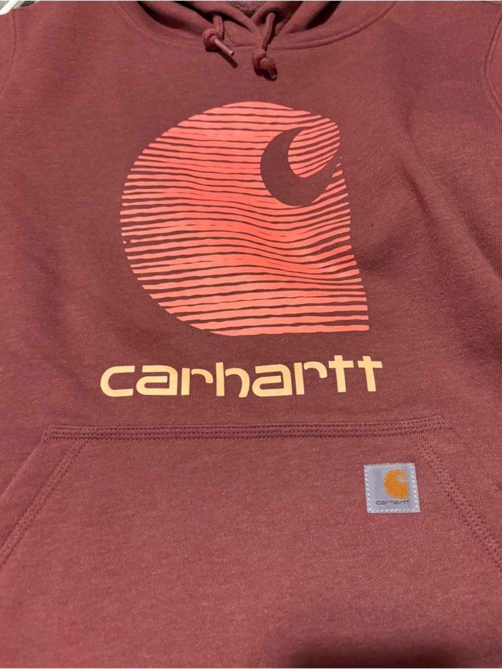 Carhartt Maroon Hoodie with Pink Graphic Accents